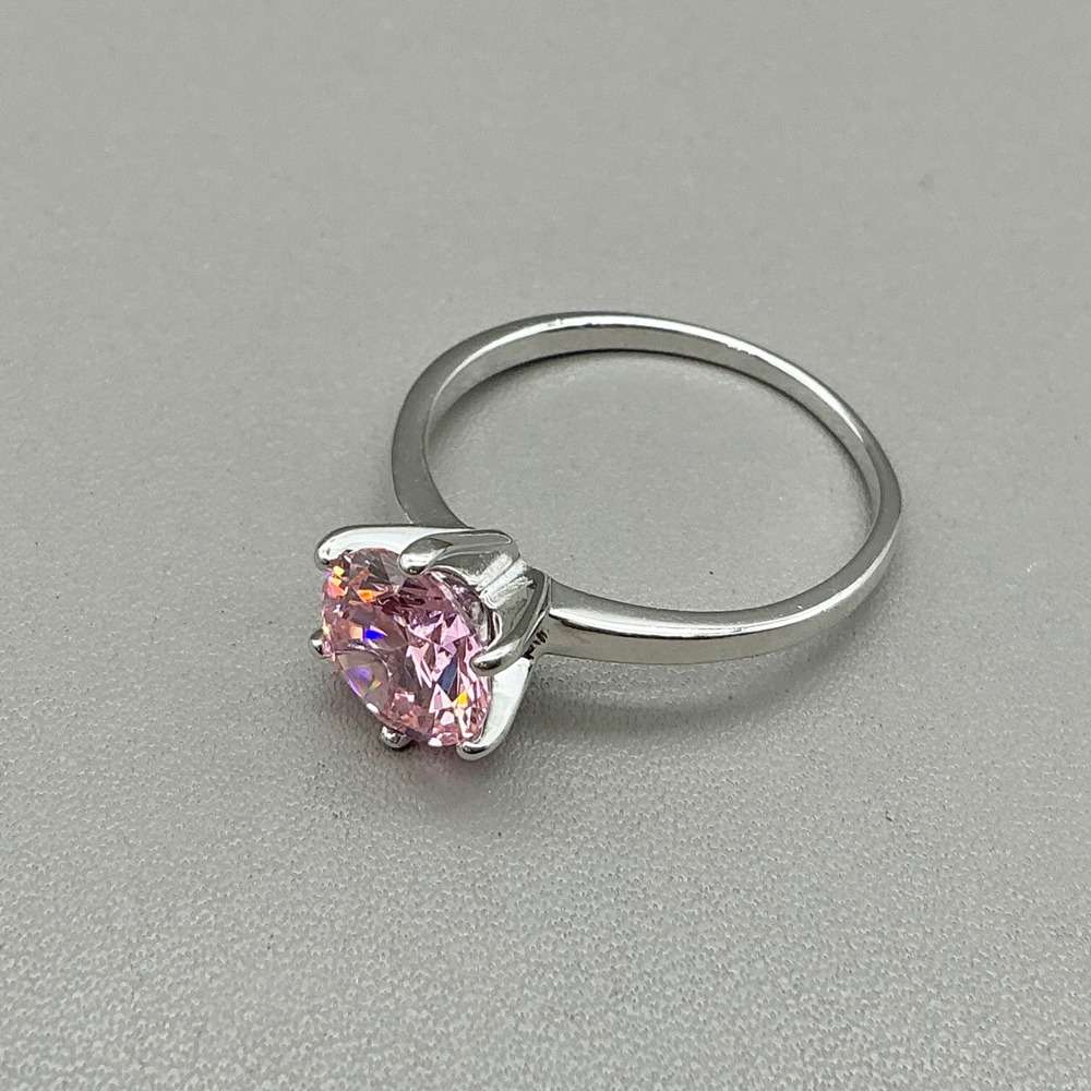 Danbury Mint Ring Pink‎ Heart Crystal Solitaire Silver Tone Ring Size 8